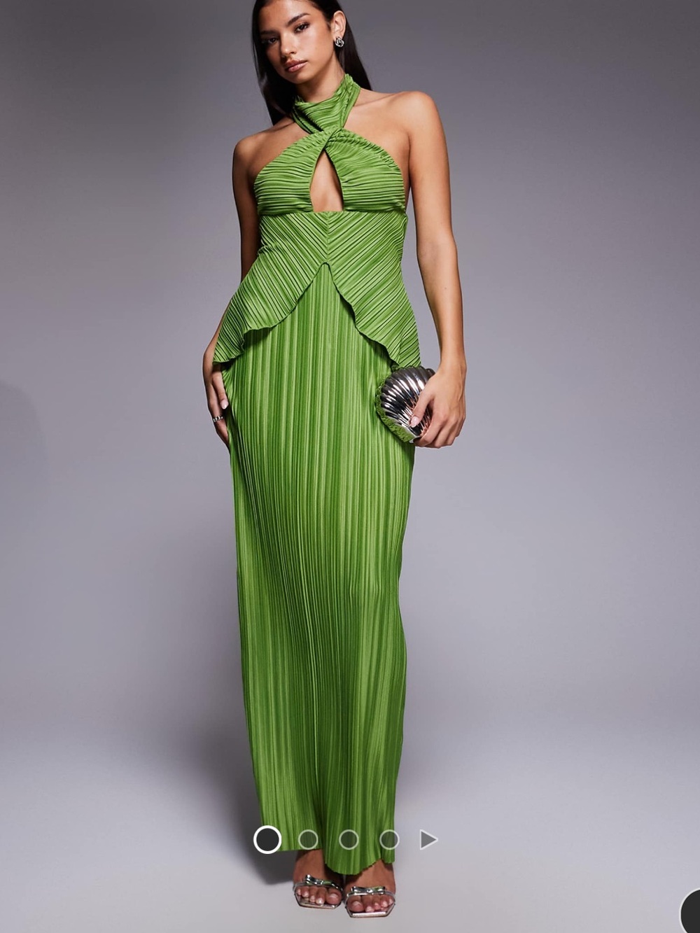 ASOS Lime Green Halter Pleated Maxi Dress